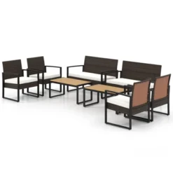 Tangkula Set Of 8 PE Rattan Patio Conversation Set Outdoor Porch Chairs Loveseat With Coffee Table And Soft Cushions Metal Frame -Tangkula GUEST 733b8b9b 0c8d 4c32 945b 671be0c3cc7e