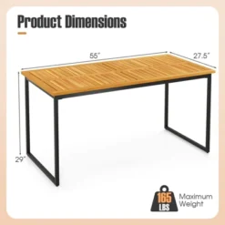 Tangkula 55” Patio Dining Table 6 People Acacia Wood Dining Table With Slatted Tabletop U-shaped Frame Adjustable Foot Pads -Tangkula GUEST 7364dbe5 209a 4a60 a4c1 32506c55eea8