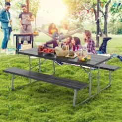 Tangkula Folding Picnic Table W/ 2 Benches 6 FT Camping Table Set W/ Metal Frame -Tangkula GUEST 73828d1b c88c 4bb4 807e 868c51c995a0