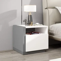 Tangkula Modern Minimalist Nightstand W/ Drawer Asymmetrical Bed Side Table End Table -Tangkula GUEST 73ac8153 b9d0 47b5 b86e 7f136f729744 1