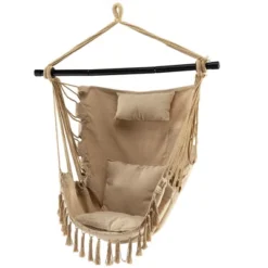 Tangkula Hammock Chair W/ Soft Pillow Cushions Pocket Hanging Rope Swing Steel Bar -Tangkula GUEST 7483526d c9eb 4cff b14e ca0404d6244c