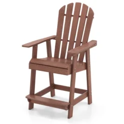 Tangkula Tall Adirondack Chair HDPE Outdoor Bar Stools With Armrests 4.5” Wide Footrest Patio Adirondack Barstools All-Weather Balcony Chairs Brown -Tangkula GUEST 749886f6 ef09 4e94 bbec 9992fdaaaa56