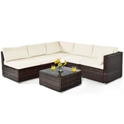 Tangkula 6PCS Wicker Patio Sectional Conversation Furniture Set With Seat Cushions & Coffee Table -Tangkula GUEST 74a8137d 5188 4e67 8ebf 70d7cb558260