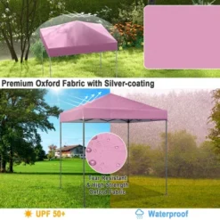 Tangkula 6.6x6.6 FT Folding Pop-up Canopy W/ 6.2-8 Height Adjustment Outdoor Pink -Tangkula GUEST 74b902ea 6a4d 4560 a313 5e8e8ea90971