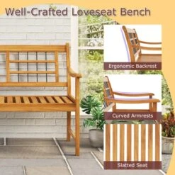 Tangkula Patio Acacia Wood Bench Wooden 2-Person Outside Chair W/Curved Armrests Slatted Seat & Backrest Outdoor Loveseat -Tangkula GUEST 74f91145 5159 419e 8a60 e8aff0bf2c79