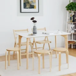 Tangkula 4-set Stacking Stool Birch Natural Wood 18" Round Dining Chair Backless
