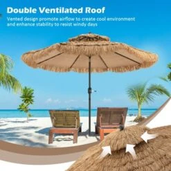 Tangkula 9 Ft Outdoor Tiki Umbrella Double-Roof Hawaii Style Umbrella W/ Tilt Mechanism & Hand Crank 9-Tier Endothermic Straw 8 Sturdy Steel Ribs -Tangkula GUEST 7664d292 818a 4955 a3c5 fc8970845ea8