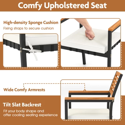 Tangkula 7-Piece Patio Furniture Set Outdoor Dining Chair Set For 6 W/ Acacia Wood & Metal Frame 8 Tangkula 7-Piece Patio Furniture Set Outdoor Dining Chair Set For 6 W/ Acacia Wood & Metal Frame - Image 6