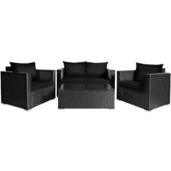 Tangkula 8PCS Rattan Patio Conversation Set Outdoor Furniture Set W/ Black Cushions -Tangkula GUEST 76eb98d8 362a 4727 95db 6603bb5802ac