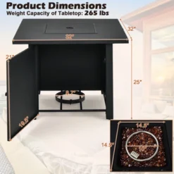 Tangkula 32 Inch Patio Propane Gas Fire Table 50,000 BTU Square Fire Pit Table W/ Clear Glass Rocks & PVC Protective Cover -Tangkula GUEST 76f62772 689e 4041 a262 5de102bc628c