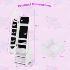 Tangkula Kids Jewelry Cabinet W/ Full-Length Mirror 2 Adjustable Tilt Angles Drawer White -Tangkula GUEST 7768181c 1b87 4955 8ee0 ce1b032ca7dc