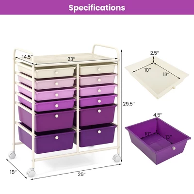 Tangkula 12 Drawers Rolling Storage Cart Classroom Organizers With Wheels For Tools Scrapbook Craft Paper Purple 10 Tangkula 12 Drawers Rolling Storage Cart Classroom Organizers With Wheels For Tools Scrapbook Craft Paper Purple - Image 8