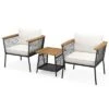 Tangkula Set Of 3 Furniture Set W/ 2-Tier Coffee Table Acacia Wood Armrests Tabletop Patio -Tangkula GUEST 77e51814 0af5 4fef 83fb 31d4dcf9e820