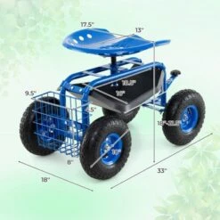 Tangkula Rolling Garden Cart Wagon Scooter W/ 360° Swivel Seat & Storage Tray & Basket -Tangkula GUEST 78256bd3 3d31 4903 a546 0924cdd9c0f6