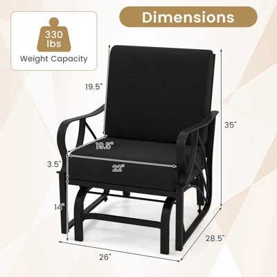 Tangkula Patio Glider Chair Single Outdoor Rocking Chair W/ Seat & Back Cushions 10 Tangkula Patio Glider Chair Single Outdoor Rocking Chair W/ Seat & Back Cushions - Image 8