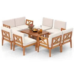Tangkula 10 PCS Patio Furniture Set Acacia Wood Outdoor Sectional Conversation Set With Cushions And 2-Tier Coffee Table -Tangkula GUEST 786ef263 7de5 4ffb 91e9 3e331e01bfa4
