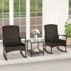 Tangkula 3 PCS Rocking Set Wicker Rocking Chairs W/ 2-Tier Coffee Table Patio Black