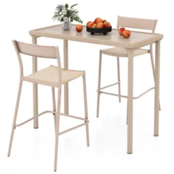 Tangkula 3 Pieces Patio Bar Table Set Outdoor Bar Height Table & 2 Armless Chairs -Tangkula GUEST 78dc10a9 374a 48bf 877e 30798ed82620