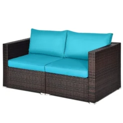 Tangkula 2PCS Rattan Corner Sofa Set Patio Outdoor Furniture Set W/ 4 Blue Cushions -Tangkula GUEST 78dc2f8b 43d7 4f7d 9053 f6fdc720c16d