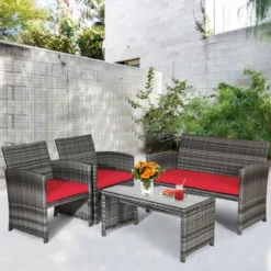 Tangkula 4-Piece Outdoor Patio Furniture Set Rattan Wicker Conversation Sofa Set -Tangkula GUEST 78e119bb 6090 4625 9367 6166f6e7cb43
