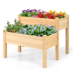 Tangkula 34'' X 34'' Wooden 2 Tier Raised Garden Bed Elevated Planter Box W/8 Drainage Holes Outdoor Planter Box For Vegetables -Tangkula GUEST 794001d4 6a44 4b11 8f94 38eb2816df0c