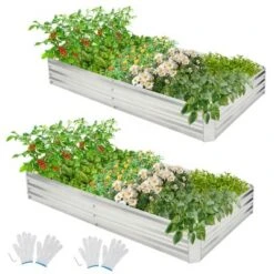 Tangkula 2PCS Galvanized Raised Garden Bed Elevated Rectangle Plant Box 8 X 4 X 1FT -Tangkula GUEST 79779cc5 ce9f 49d3 ac71 1d10c89d819e