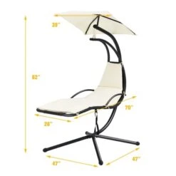 Tangkula Outdoor Hanging Chaise Lounge Chair Floating Chaise Swing Lounger W/Canopy & Cushion