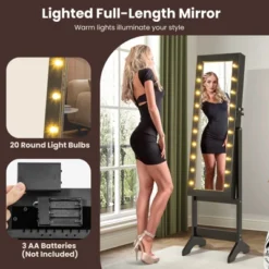 Tangkula Jewelry Armoire Cabinet Standing Lockable Jewelry Organizer With Lighted Full-Length Mirror Black/Rustic Brown/White -Tangkula GUEST 79bda440 7d93 4b31 a7fa e86d7e20cd7d