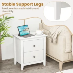 Tangkula 2PCS Modern Nightstand W/ Storage 2 Drawers And Support Legs For Bedroom White -Tangkula GUEST 79fa0901 a20d 4cff 84c2 6c156ba8c126