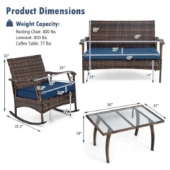 Tangkula Set Of 4 Wicker Rocking Set 2 Patio Rattan Rocker Chairs W/Loveseat & Coffee Table Heavy-Duty Metal Frame & Bungee Rope Seat Navy -Tangkula GUEST 7a2877af 0abe 4b03 ae7a 161cac7182d1