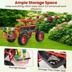 Tangkula Rolling Garden Cart Scooter W/ Adjustable Seat Storage Basket Tray Red -Tangkula GUEST 7a7e64d3 e6ec 49cd b1b1 e25b137ebc2d