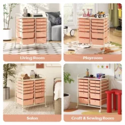 Tangkula 12-Drawer Rolling Storage Cart W/ 2 Sizes Plastic Drawers Skin Pink -Tangkula GUEST 7b4ddb2c 1123 49c1 bf04 46dcddea73b6