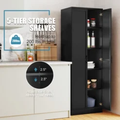 Tangkula 70" Storage Cabinet Freestanding Pantry Cabinet W/2 Doors & 5 Shelves Black -Tangkula GUEST 7b5bafb4 1c3d 4d0b 99b4 d0be5f13fe46
