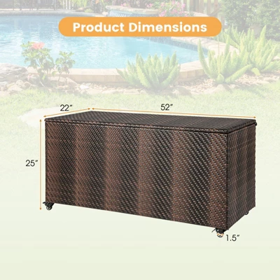 Tangkula 96 Gallon Outdoor Storage Box PE Wicker Deck Box With 4 Wheels & Waterproof Liner Patio Rattan Storage Container Mix Brown/Mix Grey 10 Tangkula 96 Gallon Outdoor Storage Box PE Wicker Deck Box With 4 Wheels & Waterproof Liner Patio Rattan Storage Container Mix Brown/Mix Grey - Image 8