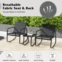 Tangkula 3 Piece Rocking Bistro Set Patio Furniture Set W/ 2 Rocking Chairs & Glass-Top Coffee Table -Tangkula GUEST 7b88fdf3 d289 4845 80c8 15126e589612