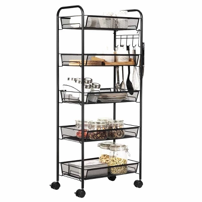 Tangkula 5 Tier Mesh Rolling Utility Cart Storage Basket Home Kitchen W/Wheels 9 Tangkula 5 Tier Mesh Rolling Utility Cart Storage Basket Home Kitchen W/Wheels - Image 7