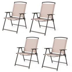 Tangkula 2/4 Piece Patio Folding Chairs Outdoor Dining Chairs W/ Breathable Fabric Heavy Duty Steel & Rustproof Steel Frame -Tangkula GUEST 7ba42938 d543 4a70 ae79 c682a2ee6425