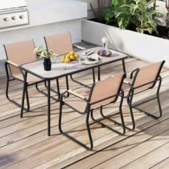 Tangkula 5 PCS Patio Dining Set W/ Wood-like Armrests & Metal Frame For Garden Yard 20 Tangkula 5 PCS Patio Dining Set W/ Wood-like Armrests & Metal Frame For Garden Yard -Tangkula GUEST 7bc2c434 8e0e 4e29 8c8d 708034e93b8c