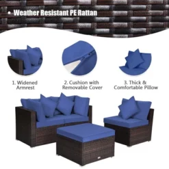 Tangkula 4PCS Rattan Patio Conversation Furniture Set Yard Outdoor W/ Navy Cushion -Tangkula GUEST 7c337cb6 9d50 4fd1 a9b7 6f224832e4eb
