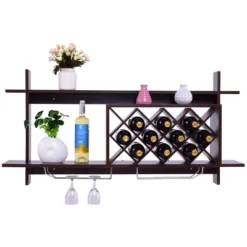 Tangkula Wall Mount Drinks Rack Organizer With Glass Holder & Storage Shelf Home Decoration -Tangkula GUEST 7c783856 0557 4bcc b993 00b296acac21