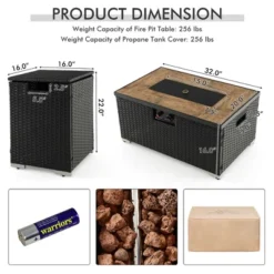 Tangkula 32"x 20" Propane Rattan Fire Pit Table Set W/ Side Table Tank & Cover 40,000 BTU -Tangkula GUEST 7cb1f633 b9dd 4c86 a9f0 ba5ad6af846f