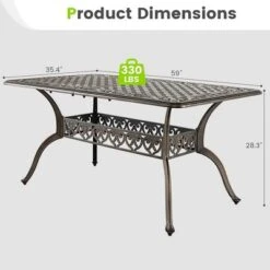 Tangkula 59" Patio Rectangle Dining Table Outdoor Cast Aluminum Table W/ Umbrella Hole -Tangkula GUEST 7cb66559 591a 42e0 93e6 1a5c5b6bff91