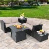 Tangkula 5PCS Outdoor Patio Furniture Set With 50,000 BTU Propane Fire Pit Table Patio Conversation Set W/ Cushions, Storage Box, Coffee Table Beige -Tangkula GUEST 7cca0a1a 05ff 464a 99e2 4d2cc06d16e2 1