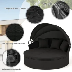 Tangkula Patio Round Daybed Wicker Daybed W/ Retractable Canopy Separated Seating Sectional Sofa -Tangkula GUEST 7cfa538d 0cd7 4e6b af9b a5f408fa76a1