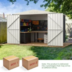 Tangkula 8 X 6.3 FT Metal Outdoor Storage Shed W/ Lockable Door Pitched Tool Shed Roof -Tangkula GUEST 7d4c2872 1d29 4739 8ea3 32c6bc765356