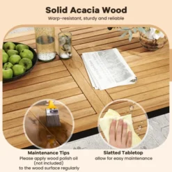 Tangkula Set Of 4 Patio Furniture Set Outdoor Dining Chair Set For 4 W/Acacia Wood & Metal Frame Umbrella Hole 1 Table 2 Armchairs 1 Bench -Tangkula GUEST 7d8ee2b9 7d36 46f1 9821 d0fb7ee9933a