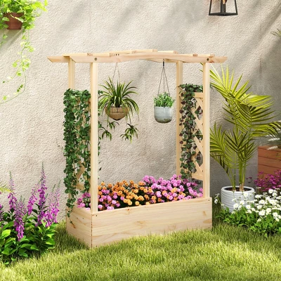 Tangkula Wooden Raised Garden Bed W/ Trellis & Hanging Roof Planter Box Drainage System 3 Tangkula Wooden Raised Garden Bed W/ Trellis & Hanging Roof Planter Box Drainage System