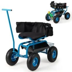Tangkula Rolling Garden Cart Work Seat Height Adjustable Swivel Stool Cart With Removable Cushion & 2 Steering Handles -Tangkula GUEST 7db307ea dbd1 462f a119 de8891104f8c