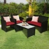 Tangkula 4 Piece Outdoor Patio Rattan Furniture Set Red Cushioned Seat For Garden, Porch, Lawn -Tangkula GUEST 7e40cc17 d3e8 4b81 9119 216938091ad8