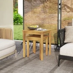 Tangkula 2 PCS Patio Nesting Table Teak Wood Outdoor Space Saving Design Square End Table -Tangkula GUEST 7e6200fc e7bb 4cb5 a3c1 ee315c2dadbb